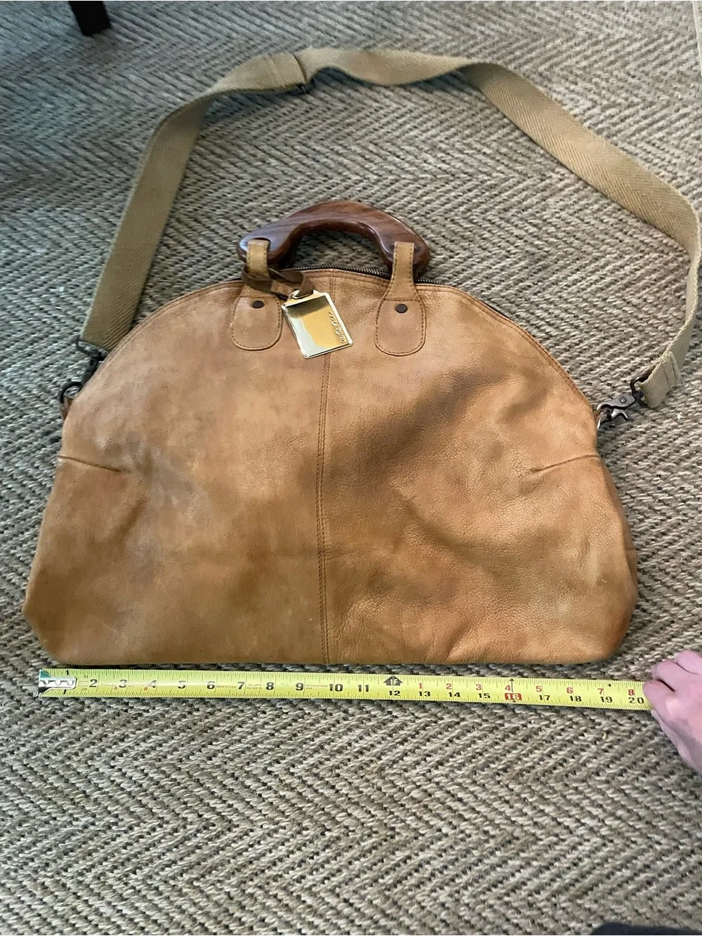 Free People Leather Travel Weekender Bag with Wooden Handles - Tan